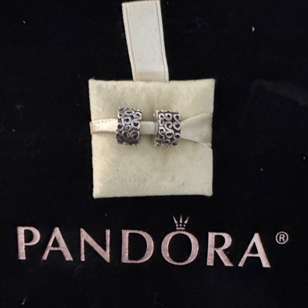 New Pandora Set of Silver Swirl Clip Beads
